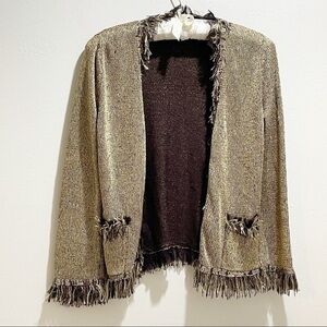 BALL OF COTTON Black Gold Knit Cardigan Fringe
